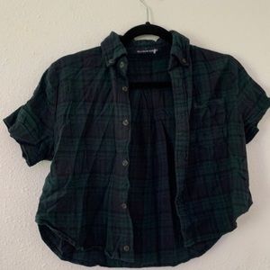 Brandy Melville dark green plaid button crop top